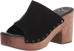 Sam Edelman Josselyn Black Squared Open Toe Slip On Studded Block Heeled Sandals