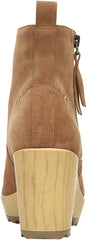 Dr Scholl's Win Over Honey Suede Block Heel Wood Platform Clog Ankle Boots