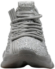 Steve Madden Women's Maxima Sneaker Grey Rhinestone Lace Up Dad Sneaker