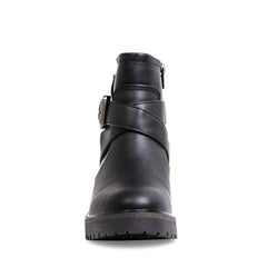 Steve Madden Vanessah Black Buckle Closure Rounded Toe Moto-Inspired Boots