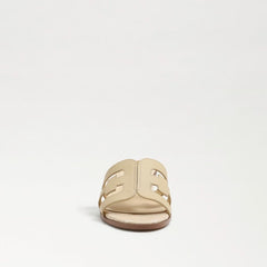 Sam Edelman Illie Eggshell Leather Slip On Open Rounded Toe Heeled Slide Sandals