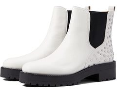 Sam Edelman Jalyn White Chunky Block Heel Embellished Closed Toe Pull On Boots