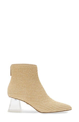 Cecelia New York Jasmin Block Heel Ankle Bootie Natural Woven Clear Heel Boots