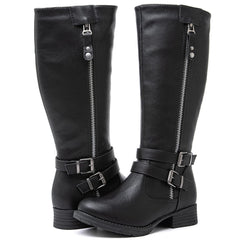 GLOBALWIN Women's Knee High Boots Side Zip Buckle Detail Riding Boots For Women