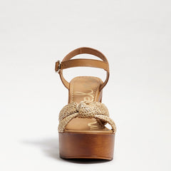 Sam Edelman Trista Tan Open Toe Buckle Strap Knot Detail Platforms Heel Sandals