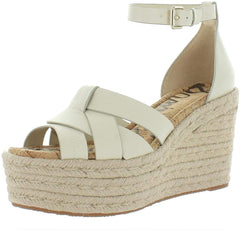 Sam Edelman Marietta Leather Wedge Heel Espadrilles Sandals Ivory White Platform