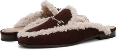 Sam Edelman Linnie Cafe Noir Shearling Chain Embellished Slip On Flats Mules
