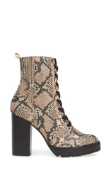Steve Madden Lead Ankle Boot Nude Snake Lace Up Rugged Combat Lug Sole Booties