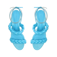 Schutz Zarda True Blue Braided Straps Ankle Straps Open Toe Block Heel Sandals