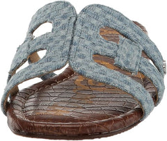Sam Edelman Bay Montrose Blue Denim Slip On Rounded Open Toe Leather Strap Sandals