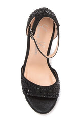 Lauren Lorraine Eifel Open Toe Rhinestone Ankle Strap Open Platform Prom Pumps