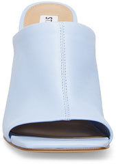 Steve Madden Lexia Blue Leather Slip On Squared Open Toe Mule Heeled Sandal