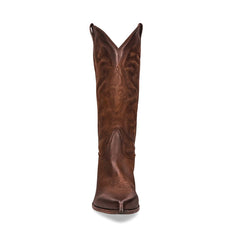 Steve Madden West Brown Leather Midcalf Western Details Block Heel Pull On Boots
