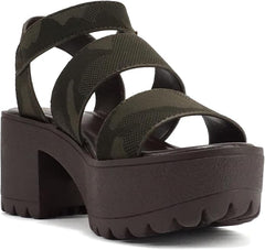 Soda Account Camouflage Ankle Strap Round Open Toe Strappy Block Heeled Sandals