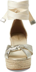 Cole Haan Cloudfeel Hampton Soft Gold Leather/Natural Canvas Wedge Heeled Sandal