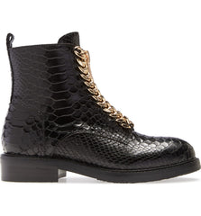 Jeffrey Campbell DAMON-Z Black Snake Gold Chain Combat Ankle Boots Dress Bootie