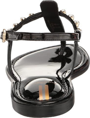 Sam Edelman Gigi Black Pearl Ankle Strap Open Toe Embellished Thong Flat Sandals