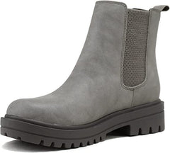 Soda Pilot Grey Nubuck Pull On Rounded Toe Chunky Platform Block Heel Wide Boots