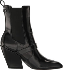 Sam Edelman Suzette Black Leather Buckle Detailed Squared Toe Ankle Boots