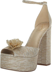 Sam Edelman Kori Flora Platinum Ankle Strap Peep Toe Dress Block Heeled Sandals
