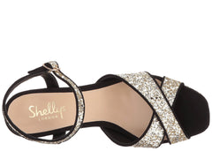 SHELLYS LONDON Annie Gold Glitter Embellished Chunky Heel Platform Sandal Pumps