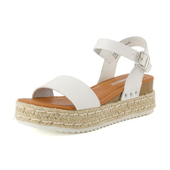 CUSHIONAIRE Melissa White Fashion Ankle Strap Espadrille Platform Wedge Sandals 6