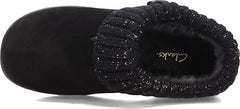 Clarks Black Knitted Collar Winter Clog Rounded Closed Toe Slippers