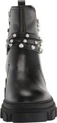 Nine West Cearlz3 Black Leather Zip Closure Chain Detailed Leather Ankle Boots