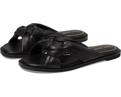 Cole Haan Anica Black Leather Open Toe Slip On Knotted Strap Flat Slides Sandals