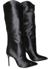 Schutz Maryana Welt Wild Black Pull On Pointed Toe High Stiletto Heel Tall Boots