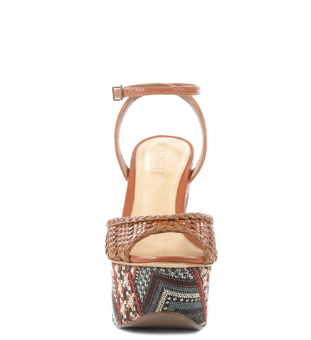 Schutz Grazy Caramel Brown Emroidered Platform Sandals