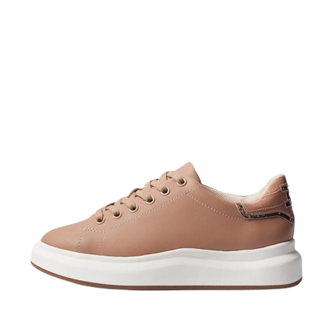 Sam Edelman Moxie Fashion Leather Lace-Up Platform Wedge Sneakers Almond Nude