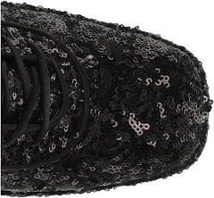 Circus By Sam Edelman Kia Sequin Black Lace Up Side Zip Block Heel Ankle Boots