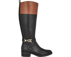 Tommy Hilfiger Ionni Black1 Tan Almond Toe Buckle Detailed Knee High Riding Boot