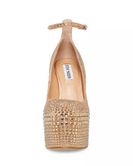 Steve Madden Skyrise Rhinestone Block Heel Ankle Strap Almond Toe Fashion Pumps