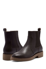 Lucky Brand Ressy Black Leather Almond Toe Chelsea Style Block Heel Ankle Boots