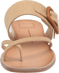 Dolce Vita Perris Natural Raffia Slip On Buckle Detailed Strappy Flats Sandals