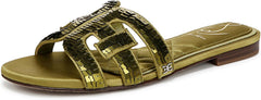 Sam Edelman Bay Greentini Sequin Round Open Toe Slip On Leather Strap Sandals