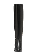 Vince Camuto Prolanda Black Leather Chain Detail Flat Heel Knee High Riding Boot