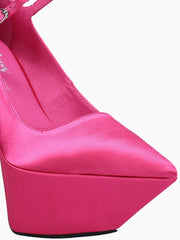 Jeffrey Campbell Siouxsie Fuchsia Satin Ankle Strap Pointed Toe Spool Heel Pumps