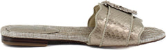 Sam Edelman Bambi Pewter Snake Buckle Detailed Open Toe Slip On Flat Sandals