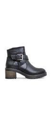 Steve Madden Vanessah Black Buckle Closure Rounded Toe Moto-Inspired Boots
