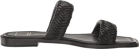 Dolce Vita Inya Black Stella Slip On Open Squared Toe Woven Straps Flats Sandals