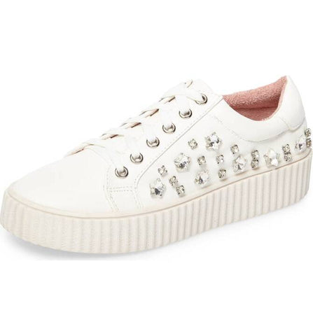 Lauren Lorraine Pam White Embellished Platform Lace Up Rhine Stone Chic Sneakers