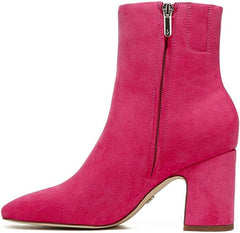 Sam Edelman Fawn Dahlia Pink Block Heel Squared Toe Fashion Ankle Boots