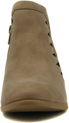 Soda Chance Light Taupe Block Heel Side Zipper Closed Toe Breathable Booties