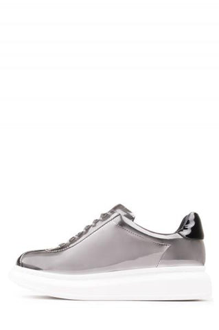 Jeffrey Campbell Womens Velocity Pewter Mirror Sneaker Lace Up Platform
