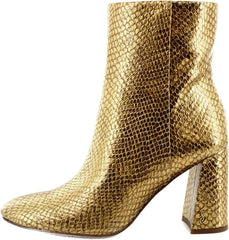 Sam Edelman Daria Medallion Gold Snake Pointed Toe Block Heeled Ankle Boots