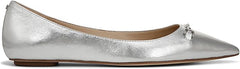 Sam Edelman Nori Silver Leather Pointed Toe Chain Detailed Slip On Ballet Flats