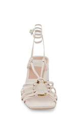 Dolce Vita Kash Ivory Nubuck Tie Up Open Squared Toe Block Heeled Sandals